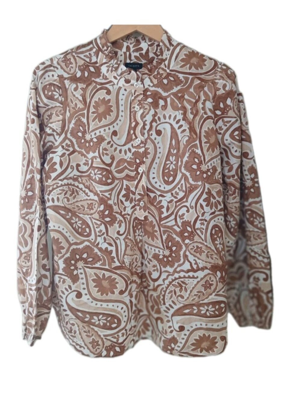 Talbots Prancing Paisley Ruffle Neck‎ Popover Blouse